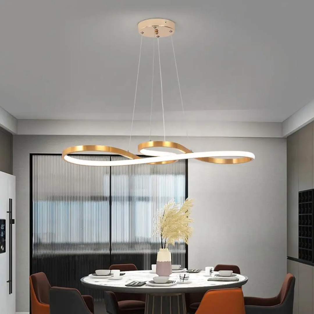 Modern Circle Hanging Fixture with Remote Dimming for Dining Room & Kitchen Island Adjustable Height 47 in Black White Gold Finish Contempor