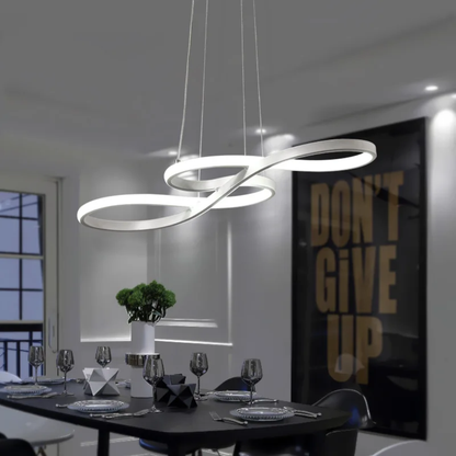 Modern Circle Hanging Fixture with Remote Dimming for Dining Room & Kitchen Island Adjustable Height 47 in Black White Gold Finish Contempor