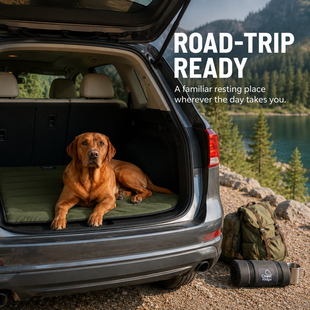 Ortekor Portable Roll-Up Dog Travel Mat for Camping & Car Trips - Keeps Pets Off Damp, Dirty Ground
