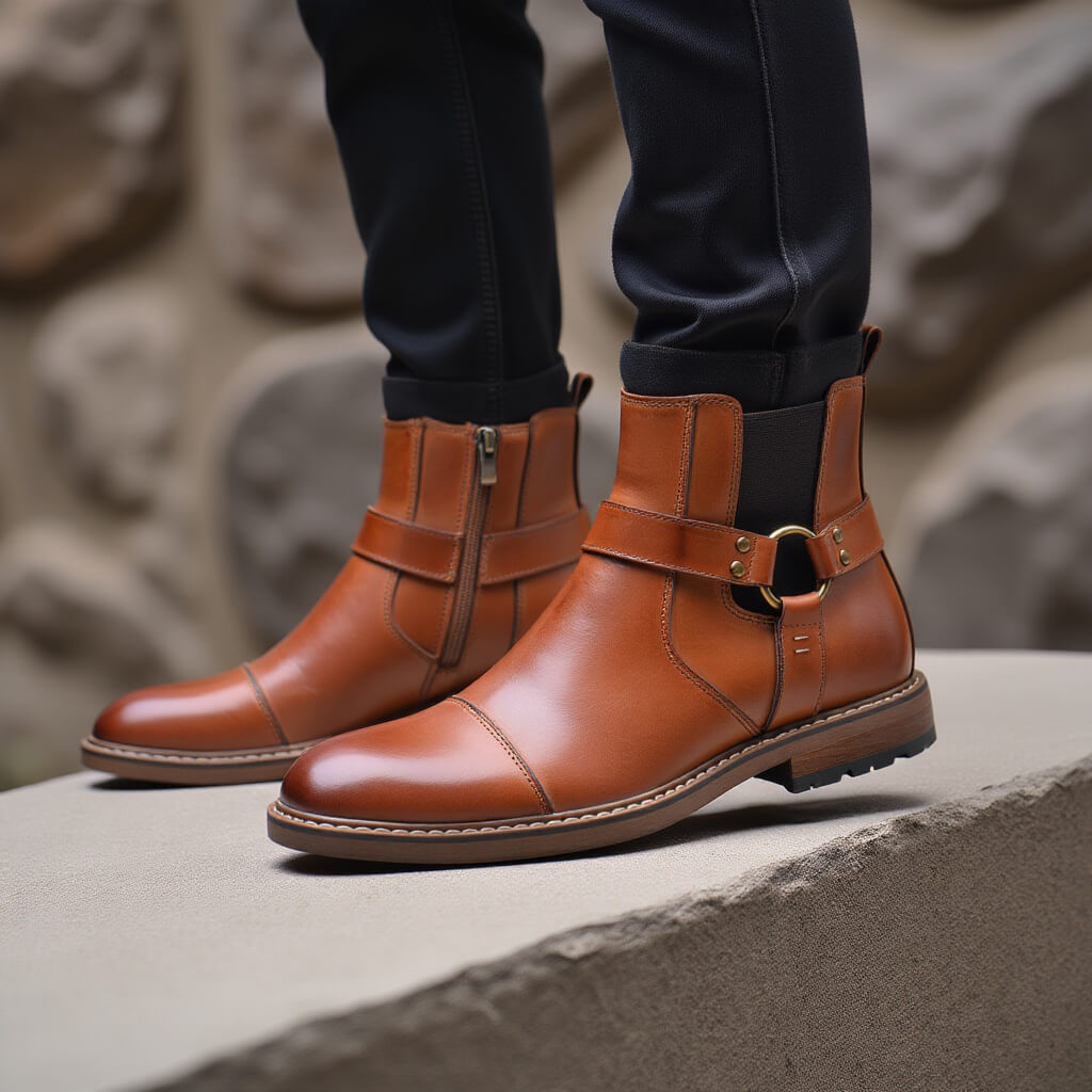 Men's Vintage Motorcycle Leather Boots – Lace-Up Ankle Boots with Sturdy Sole for Riding, Work & Everyday Wear – Moto-Inspired Footwear
