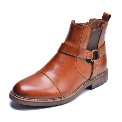 Men's Vintage Motorcycle Leather Boots – Lace-Up Ankle Boots with Sturdy Sole for Riding, Work & Everyday Wear – Moto-Inspired Footwear