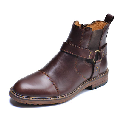 Men's Vintage Motorcycle Leather Boots – Lace-Up Ankle Boots with Sturdy Sole for Riding, Work & Everyday Wear – Moto-Inspired Footwear