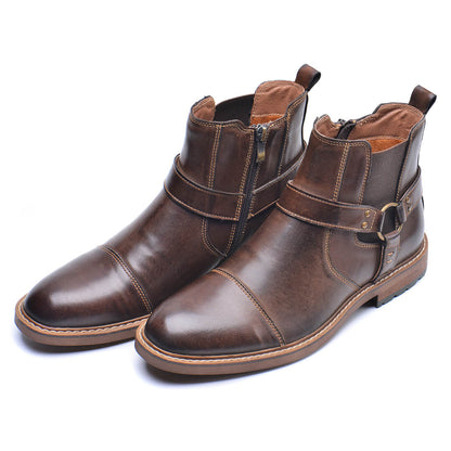 Men's Vintage Motorcycle Leather Boots – Lace-Up Ankle Boots with Sturdy Sole for Riding, Work & Everyday Wear – Moto-Inspired Footwear