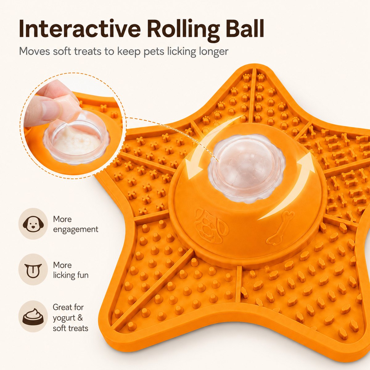 Ortekor Interactive Rolling Ball Slow Feeder Lick Mat for Dogs & Cats - Keeps Fast Eaters Busy During Meals, Grooming & Frozen Treat Time