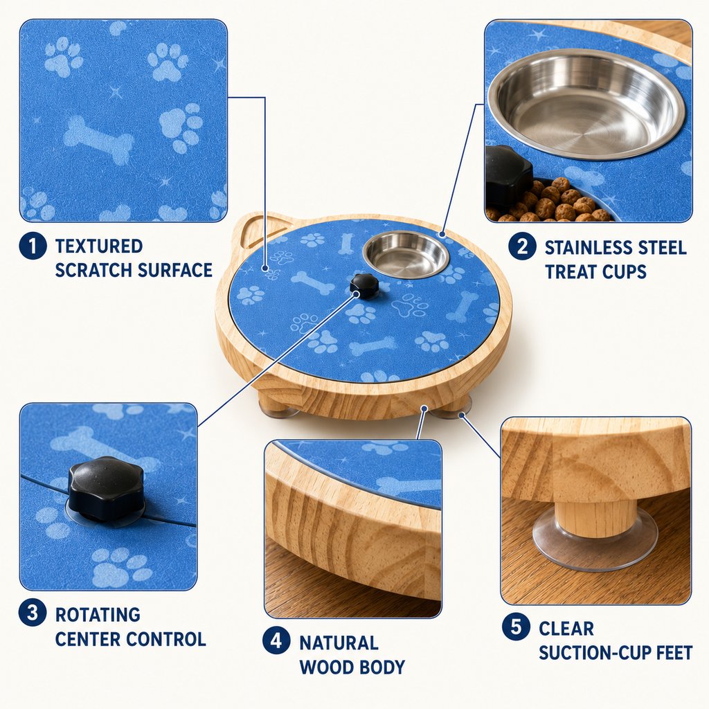 Ortekor 2-in-1 Rotating Dog Nail Scratch Board & Treat Puzzle for At-Home Front-Paw Care - Designed for Dogs That Dislike Clippers