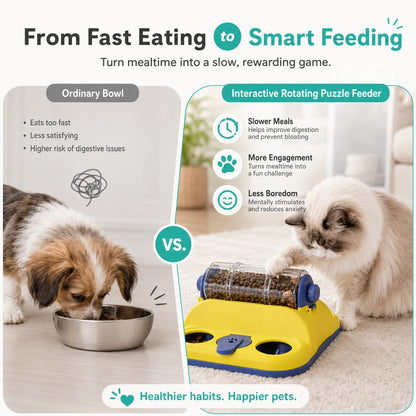 Ortekor Indoor Rotating Puzzle Feeder for Cats & Small Dogs - Slow Feeding Toy for Fast Eaters & Bored Pets