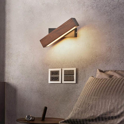 Rotating Wooden Sconce LED Swivel Adjustable Accent Light Dark Light Wood Finish Bedroom Hallway Living Room Reading Task Lighting Minimalis
