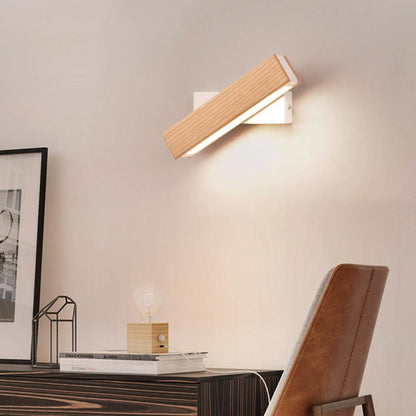 Rotating Wooden Sconce LED Swivel Adjustable Accent Light Dark Light Wood Finish Bedroom Hallway Living Room Reading Task Lighting Minimalis