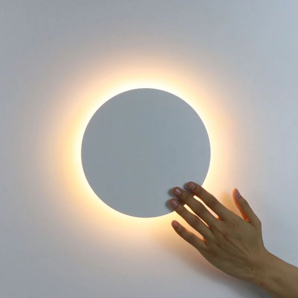LED Circular Wall Sconce with Backlight Halo – Aluminum & Acrylic Fixture for Hallway, Bedroom, Living Room | Modern Indoor Lighting