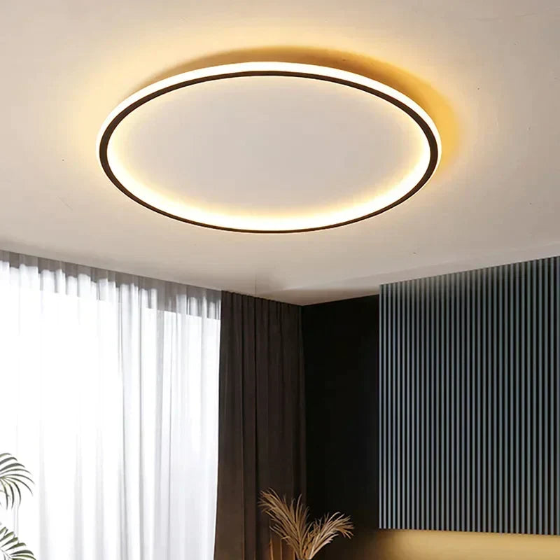 Round LED Flush Mount Ceiling Light — Modern Minimalist Design in Black, White & Gold Finish — Dimmable Nordic Style Overhead Fixture for