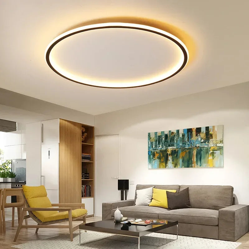 Round LED Flush Mount Ceiling Light — Modern Minimalist Design in Black, White & Gold Finish — Dimmable Nordic Style Overhead Fixture for