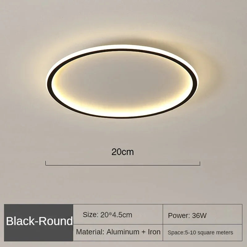 Round LED Flush Mount Ceiling Light — Modern Minimalist Design in Black, White & Gold Finish — Dimmable Nordic Style Overhead Fixture for