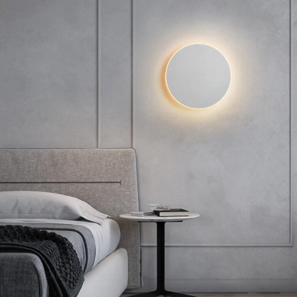 LED Circular Wall Sconce with Backlight Halo – Aluminum & Acrylic Fixture for Hallway, Bedroom, Living Room | Modern Indoor Lighting