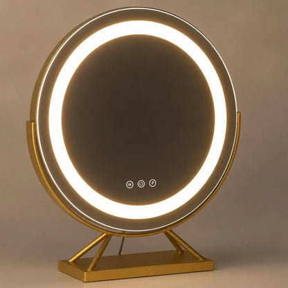 Tabletop Makeup Mirror with LED Light and 15x Magnifying Spot | 360° Rotating Vanity Mirror with 3 Color Temperatures