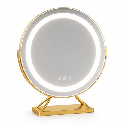 Tabletop Makeup Mirror with LED Light and 15x Magnifying Spot | 360° Rotating Vanity Mirror with 3 Color Temperatures