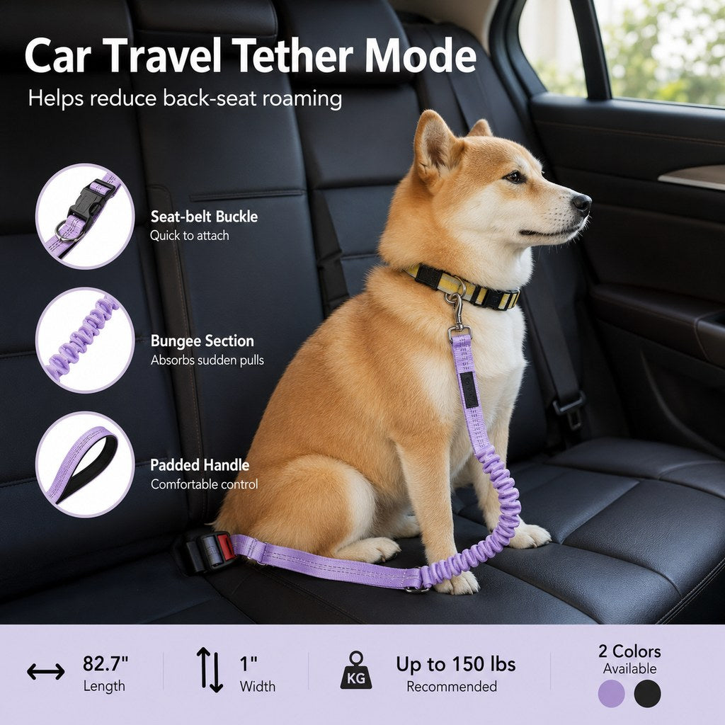 Ortekor Hands-Free Shock-Absorbing Dog Leash for Running, Walking & Car Travel - Bungee Leash Helps Reduce Pulling