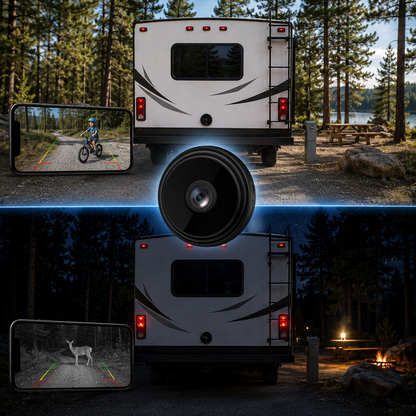 Rechargeable Rear-View Camera with Infrared Vision & Alert System for RVs, Campers & Trucks