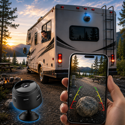 Rechargeable Rear-View Camera with Infrared Vision & Alert System for RVs, Campers & Trucks