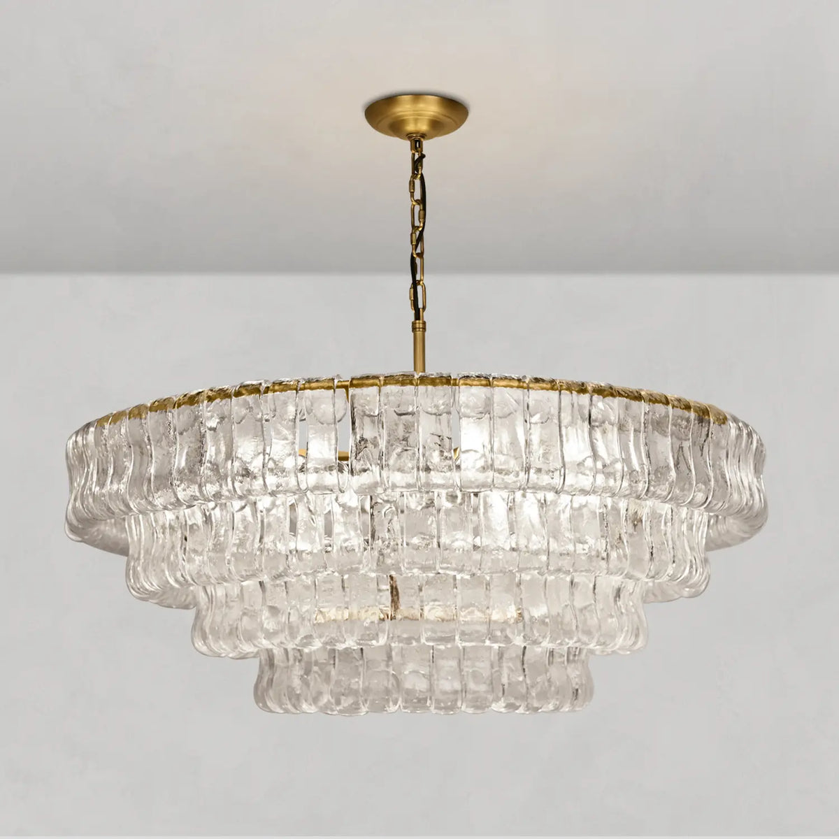 Textured Glass Round Chandelier with Curved Panels in Metallic Finish for Dining Room & Living Room | 24 to 60 Inch