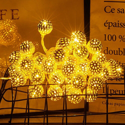 Moroccan Metal Globe String Lights Solar Powered Outdoor Patio Decor 20-30 Warm White LED Orbs Bohemian Weatherproof Garden Balcony