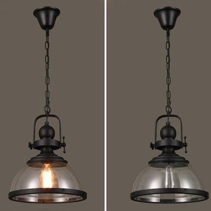 Glass Bowl Pendant Light Industrial Retro Style Hanging Ceiling Fixture Iron Frame E27 Socket for Dining Room Kitchen Island Living Room