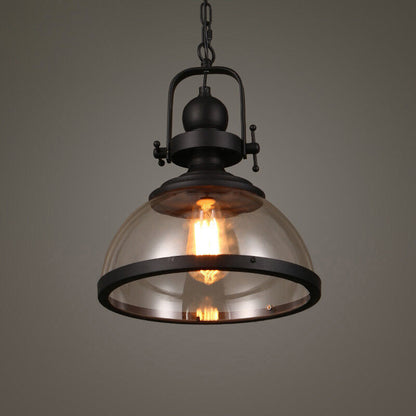 Glass Bowl Pendant Light Industrial Retro Style Hanging Ceiling Fixture Iron Frame E27 Socket for Dining Room Kitchen Island Living Room