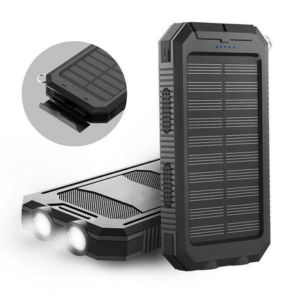 Rechargeable Battery Pack 500000mAh Dual-Port USB Outdoor Emergency Backup with Solar Panel and LED Flashlight for Camping Travel Hiking