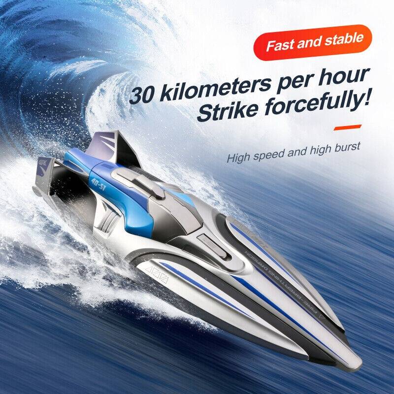 Remote Control Speed Boat 22 MPH Twin Motor Racing RC Boat with LED Lights 2.4GHz 328ft Range Waterproof High Speed RC Boat for Lakes