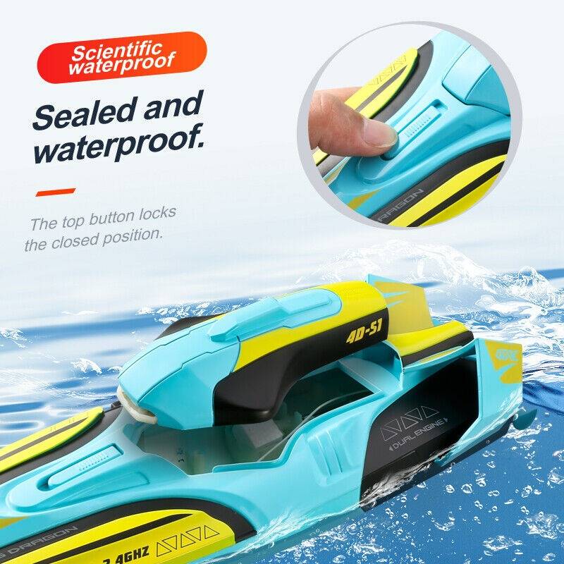 Remote Control Speed Boat 22 MPH Twin Motor Racing RC Boat with LED Lights 2.4GHz 328ft Range Waterproof High Speed RC Boat for Lakes