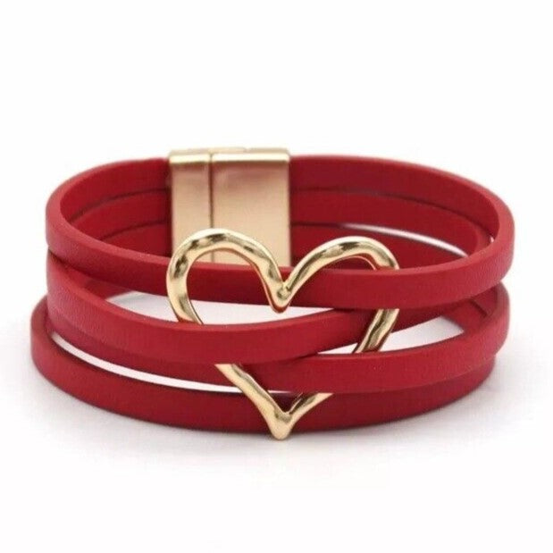 Layered Leather Wrap Bracelet with Magnetic Clasp – Geometric Accent Cuff for Women & Men