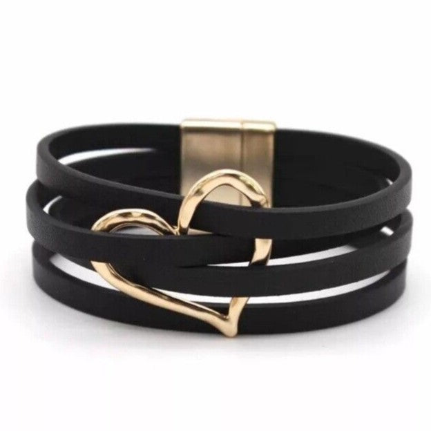 Layered Leather Wrap Bracelet with Magnetic Clasp – Geometric Accent Cuff for Women & Men