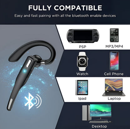 Over-Ear Bluetooth Headset with Dual Microphone Noise Reduction for Calls and Work | Professional Hands-Free Earpiece for Truckers Drivers R