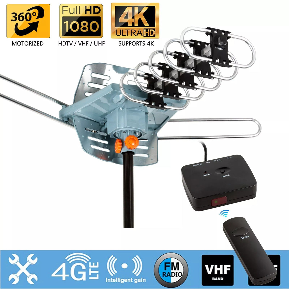 Innovative HD TV Antenna | 360-Degree Motorized Reception with Remote Control | Durable Design for Clear Broadcasts