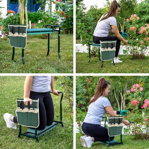 Portable Garden Kneeler Seat with Handles, Foam Cushion & Tool Pouch for Planting, Weeding & Yard Work