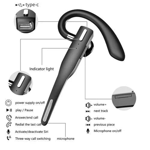 Wireless Bluetooth Headset Noise Cancelling with Dual Mic for Hands-Free Calling Truckers Business Office Driving Long Battery Life CVC 8.0