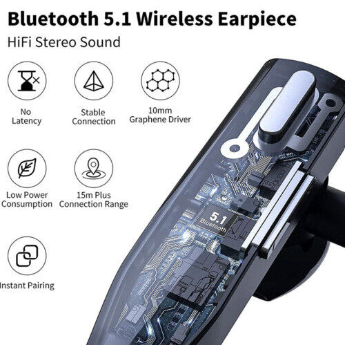 Single-Ear Wireless Earpiece with Noise Reduction & 33 ft Range for Driving, Delivery & Field Work