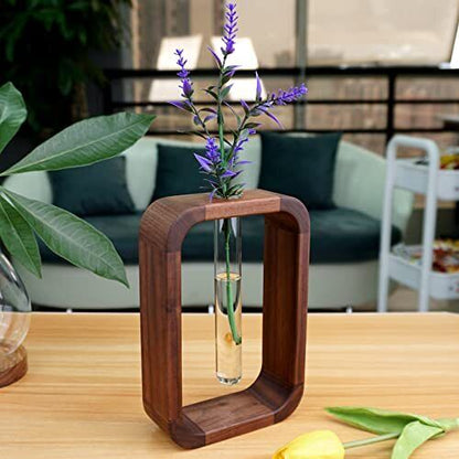 Tabletop Hydroponic Vase for Rooting Cuttings Clear Glass Wood Stand Water Propagation Station Indoor Herb Garden Windowsill Planter