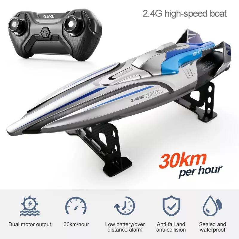Remote Control Speed Boat 22 MPH Twin Motor Racing RC Boat with LED Lights 2.4GHz 328ft Range Waterproof High Speed RC Boat for Lakes