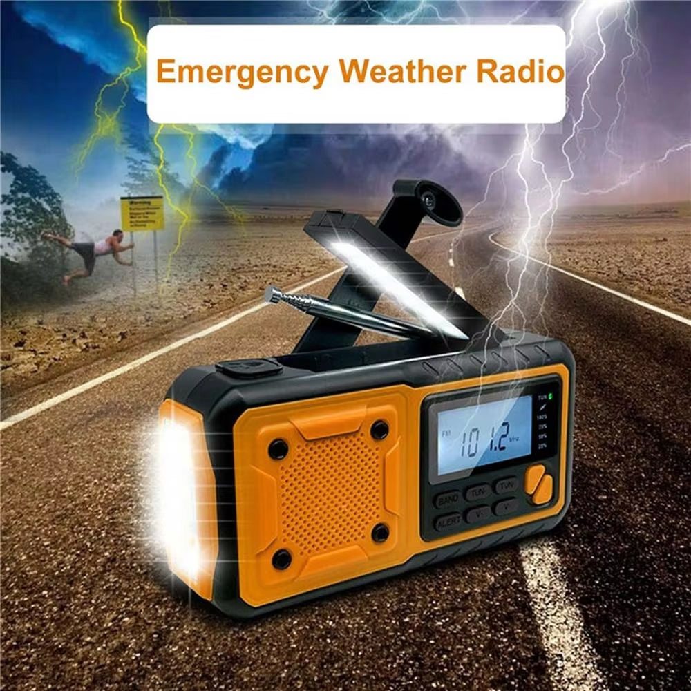 Hand-Crank Weather Radio with Phone Charger, Flashlight & Solar Power for Camping, Storms & Blackouts
