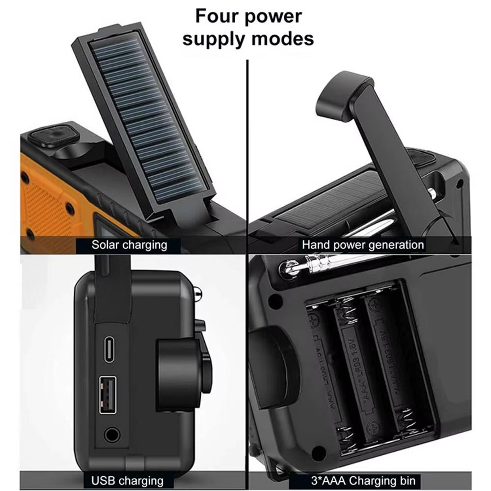 Hand-Crank Weather Radio with Phone Charger, Flashlight & Solar Power for Camping, Storms & Blackouts