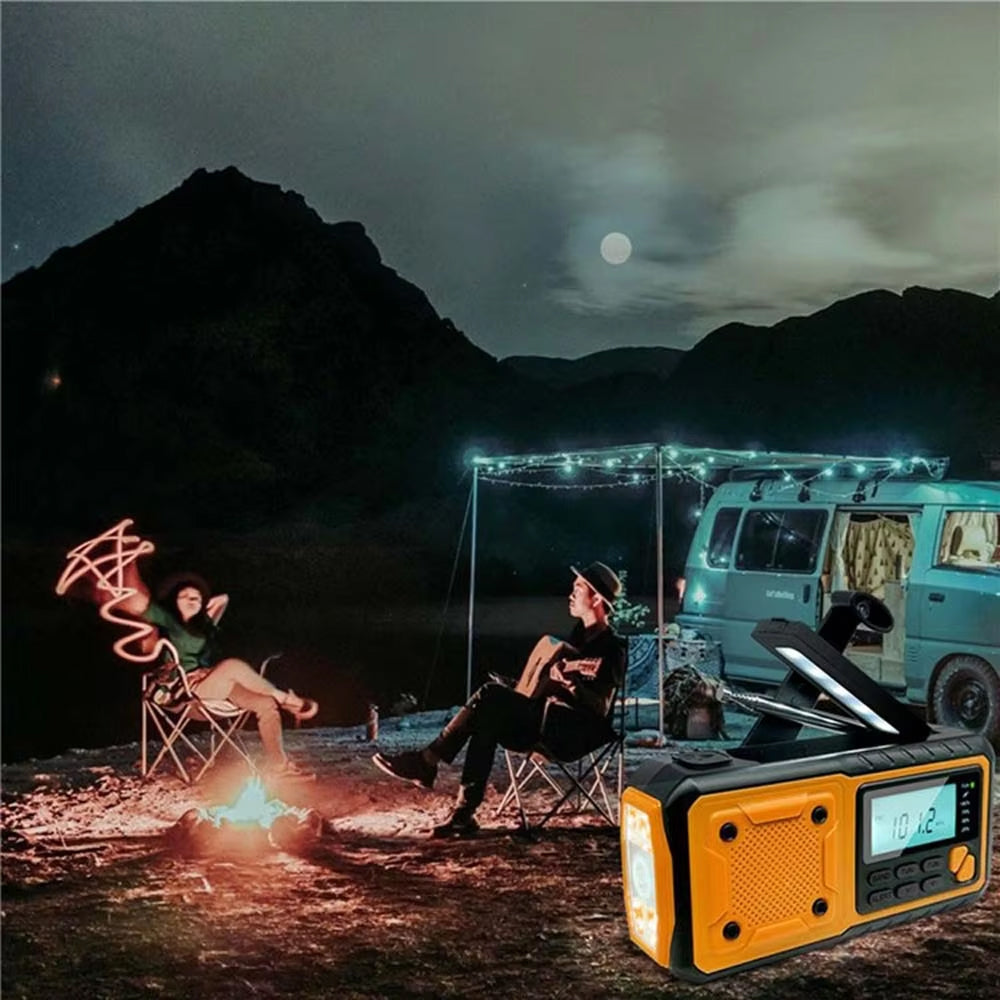 Hand-Crank Weather Radio with Phone Charger, Flashlight & Solar Power for Camping, Storms & Blackouts
