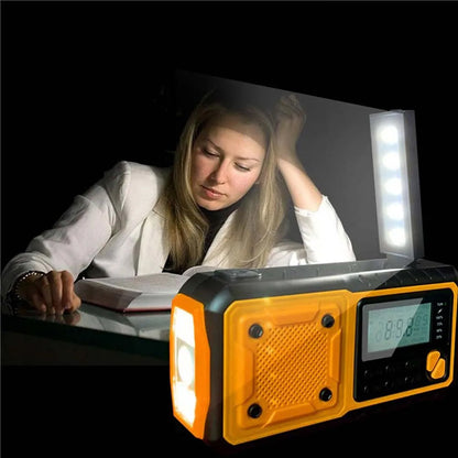 Hand-Crank Weather Radio with Phone Charger, Flashlight & Solar Power for Camping, Storms & Blackouts