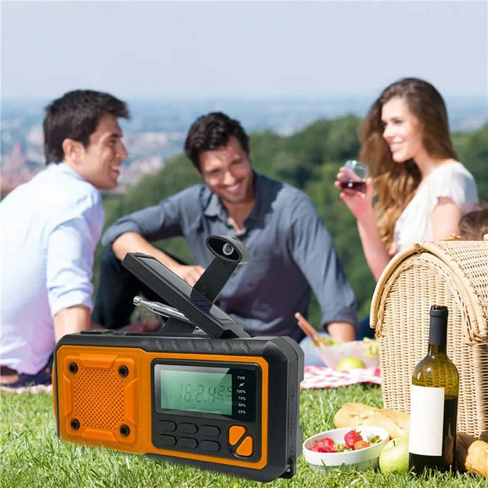 Hand-Crank Weather Radio with Phone Charger, Flashlight & Solar Power for Camping, Storms & Blackouts