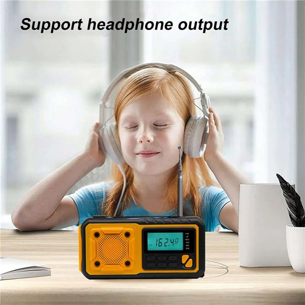 Hand-Crank Weather Radio with Phone Charger, Flashlight & Solar Power for Camping, Storms & Blackouts