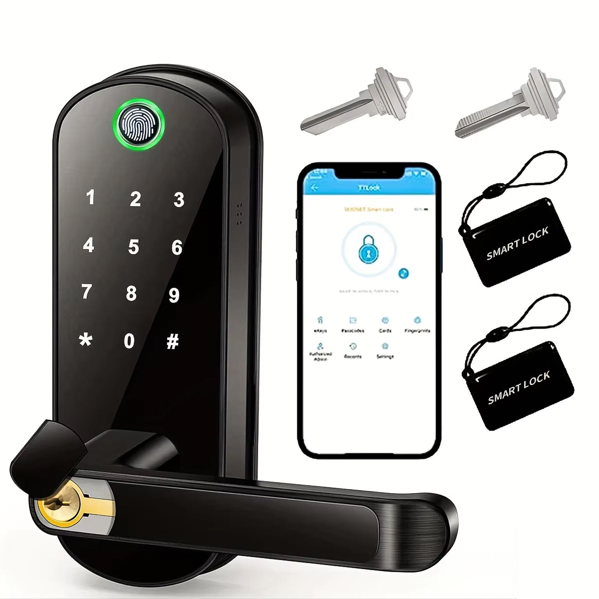 Biometric Door Lock with Fingerprint Scanner & App Control – 5 Entry Methods, 200 User Capacity