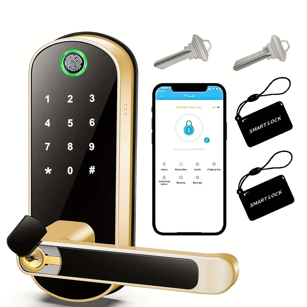 Biometric Door Lock with Fingerprint Scanner & App Control – 5 Entry Methods, 200 User Capacity