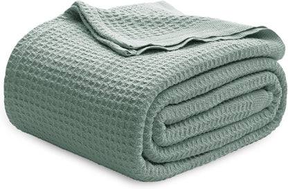100% Cotton Waffle Weave Throw Blanket Queen King Breathable Lightweight Bed Cover for All Seasons Couch Sofa Bedroom Layering Textured