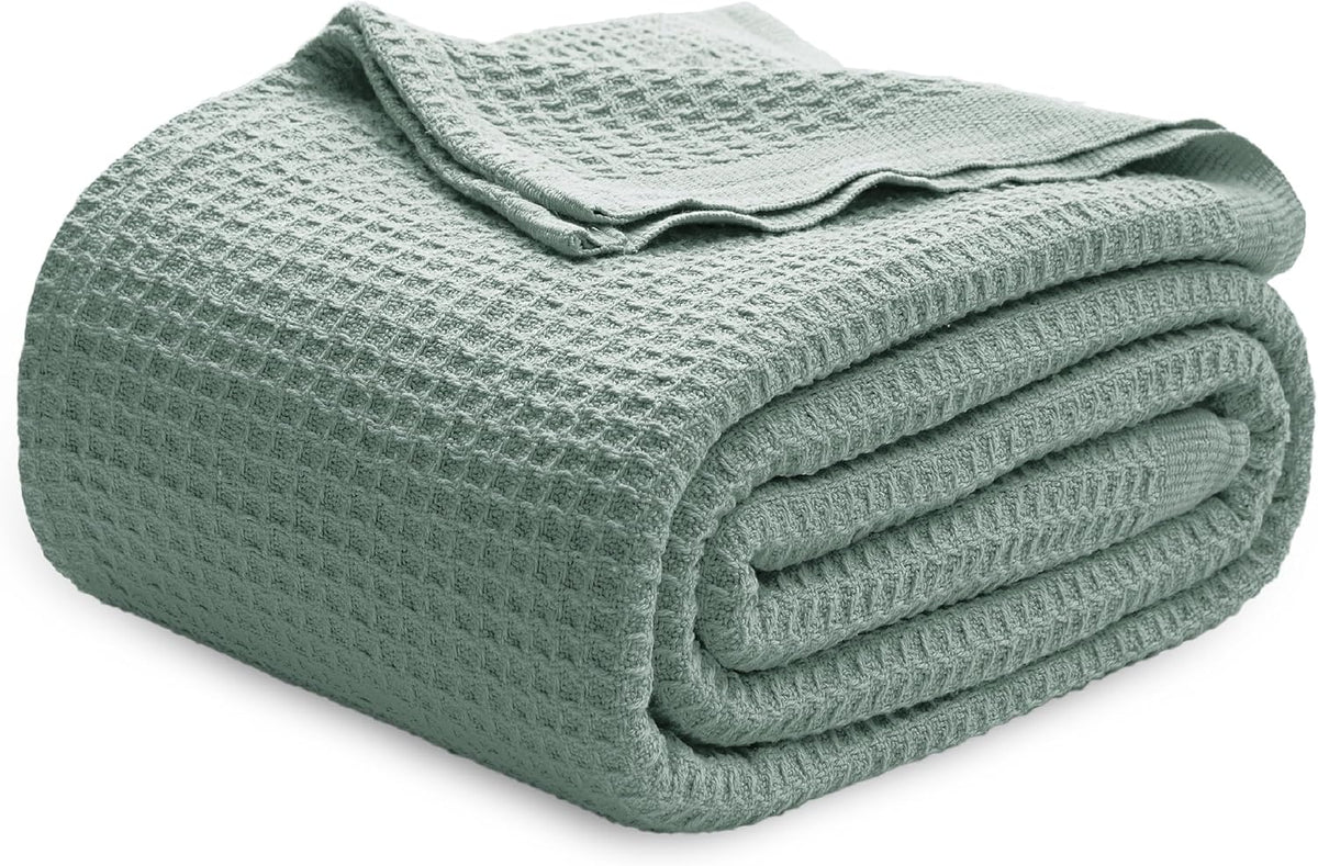 Cozy Haven | 100% Cotton Queen Blanket with Cooling Waffle Weave | Soft & Breathable for Summer Comfort
