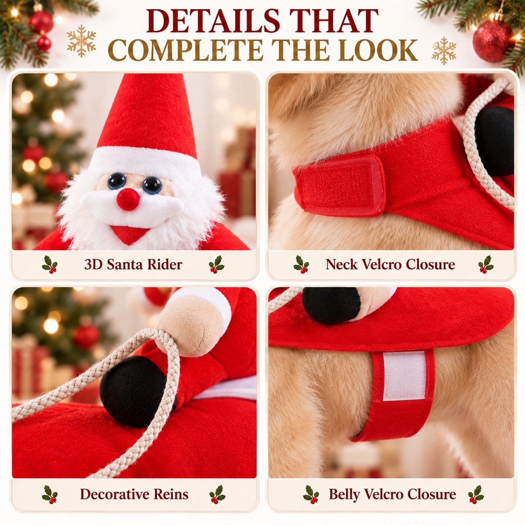 Ortekor Santa Rider Pet Christmas Costume for Holiday Photos & Parties - Funny 3D Dog & Cat Outfit with Easy Velcro Fit