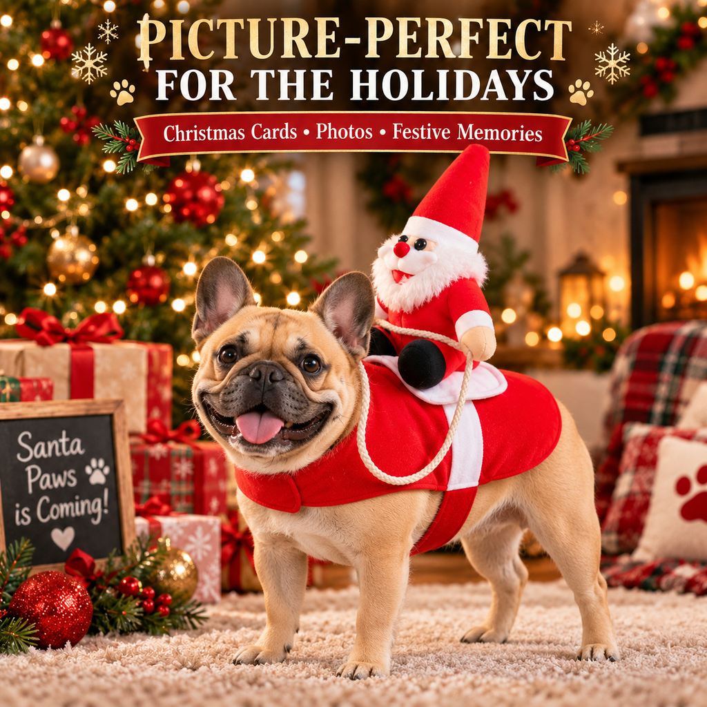 Ortekor Santa Rider Pet Christmas Costume for Holiday Photos & Parties - Funny 3D Dog & Cat Outfit with Easy Velcro Fit